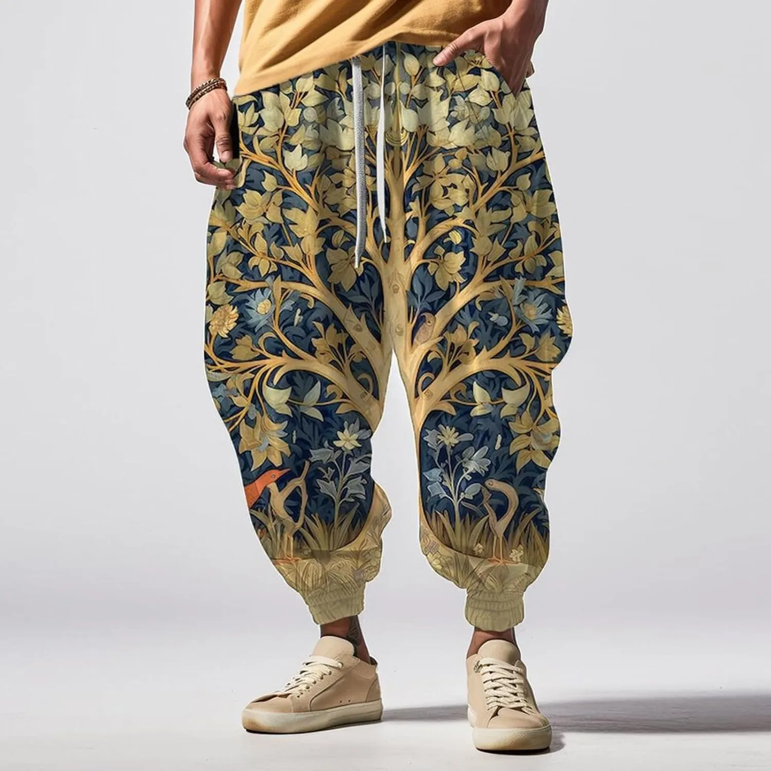 Casual Comfy Elastic Drawstring Baggy Trouser Sweatpants Mens Athletic Pants Japanese Pants Samurai