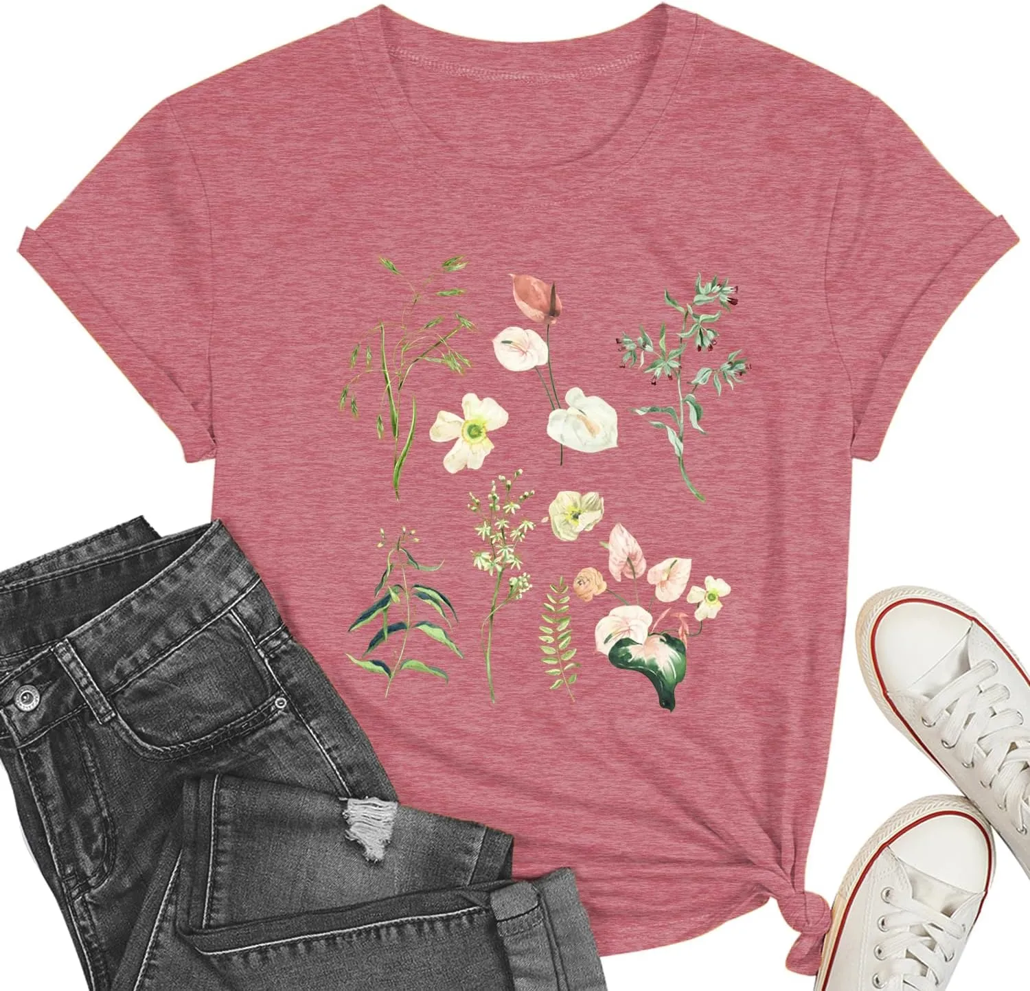 Cat Shirts for Women Flower Tee Shirts Womens Dandelion T-Shirt Cute Dandelion Cat Graphic Print Shirts