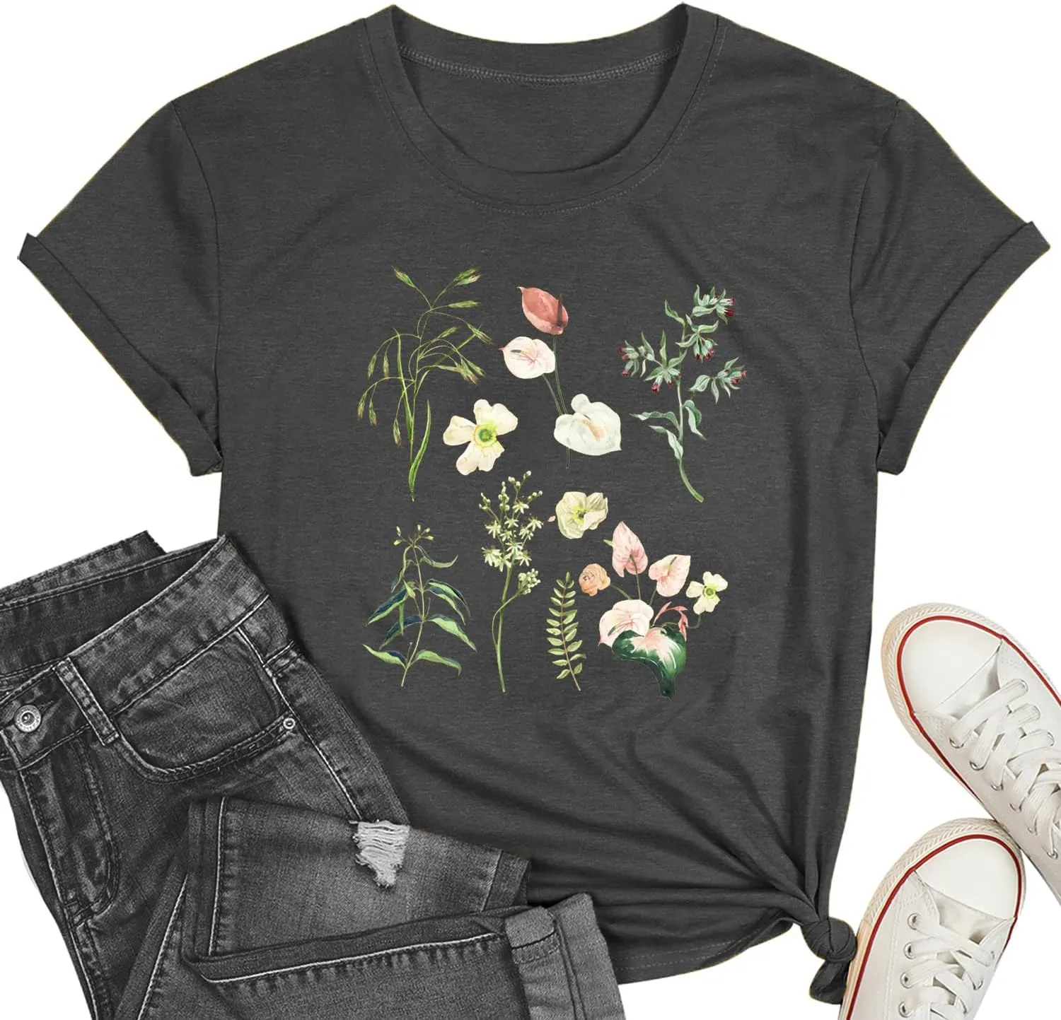 Cat Shirts for Women Flower Tee Shirts Womens Dandelion T-Shirt Cute Dandelion Cat Graphic Print Shirts