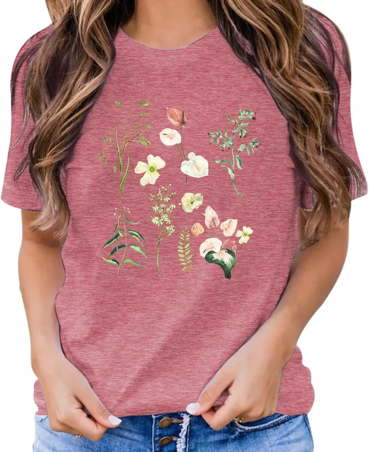 Cat Shirts for Women Flower Tee Shirts Womens Dandelion T-Shirt Cute Dandelion Cat Graphic Print Shirts