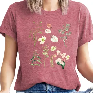 Cat Shirts for Women Flower Tee Shirts Womens Dandelion T-Shirt Cute Dandelion Cat Graphic Print Shirts