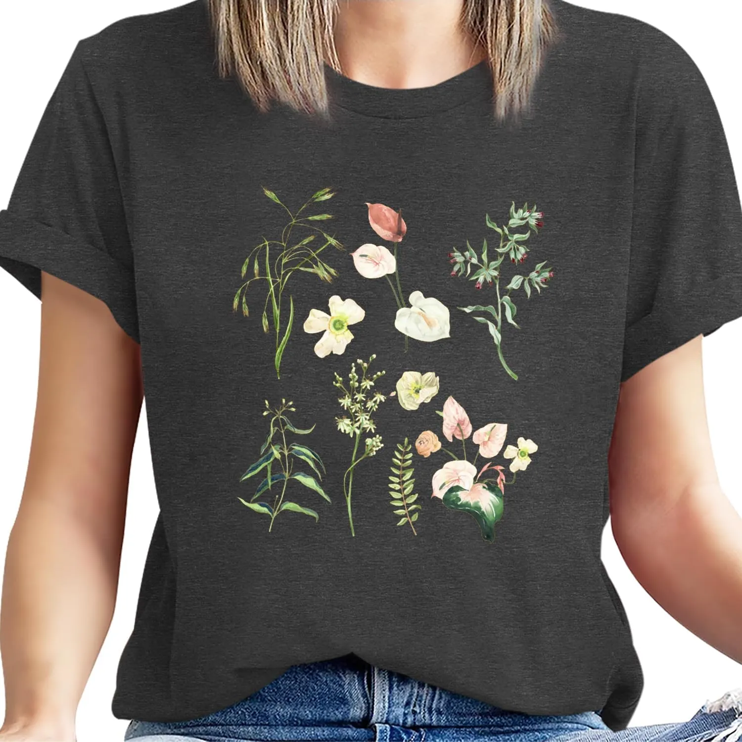 Cat Shirts for Women Flower Tee Shirts Womens Dandelion T-Shirt Cute Dandelion Cat Graphic Print Shirts
