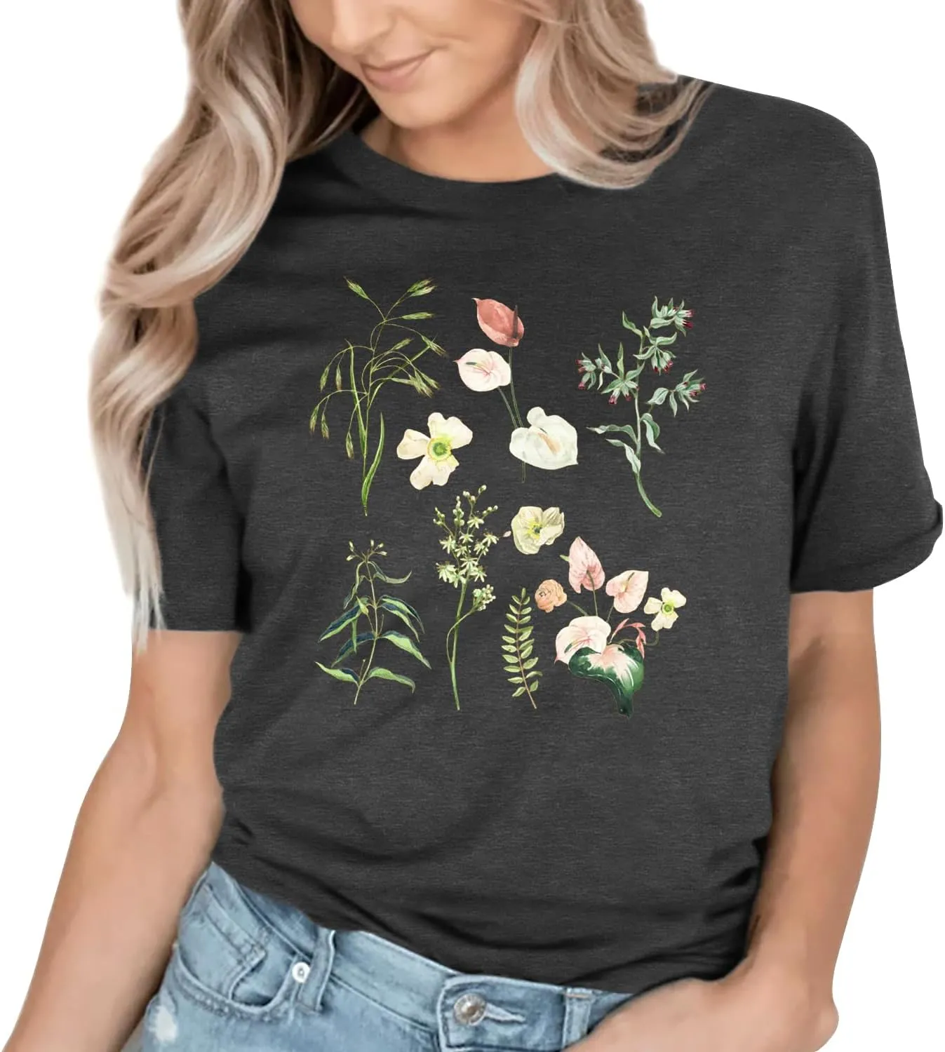 Cat Shirts for Women Flower Tee Shirts Womens Dandelion T-Shirt Cute Dandelion Cat Graphic Print Shirts