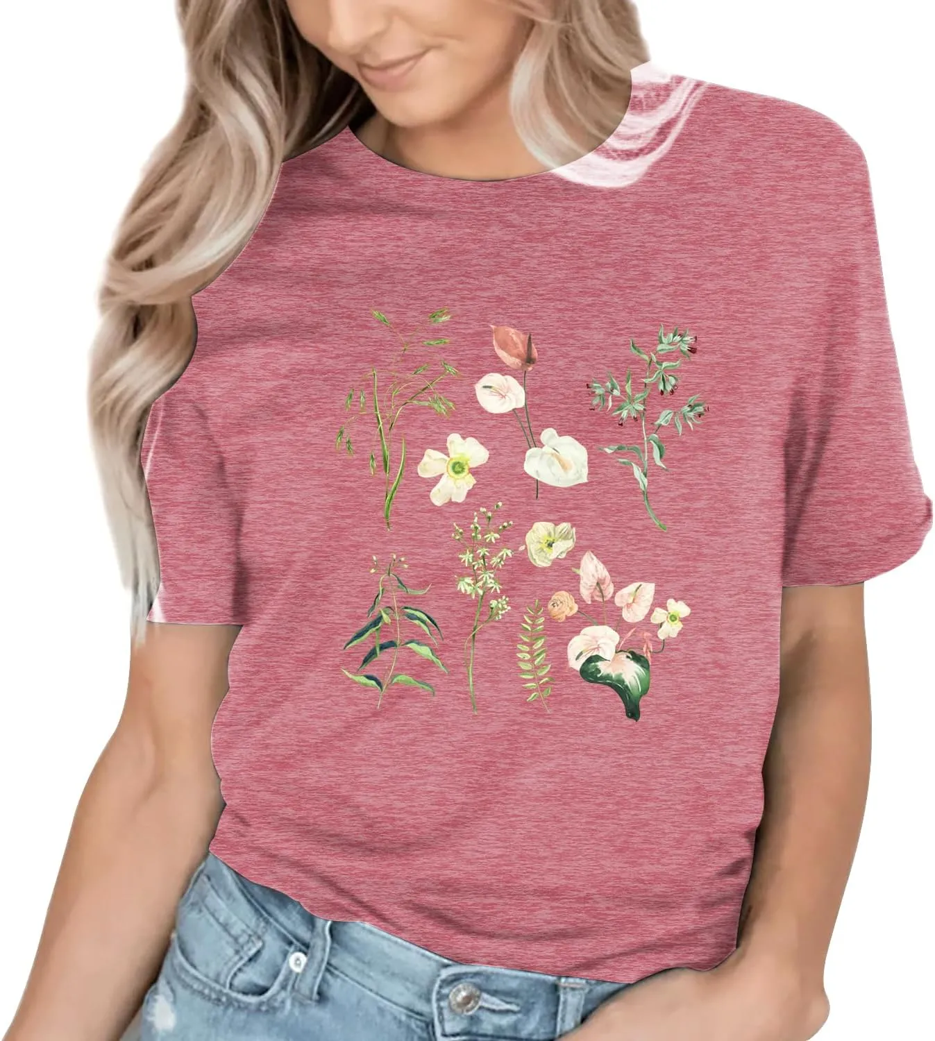 Cat Shirts for Women Flower Tee Shirts Womens Dandelion T-Shirt Cute Dandelion Cat Graphic Print Shirts