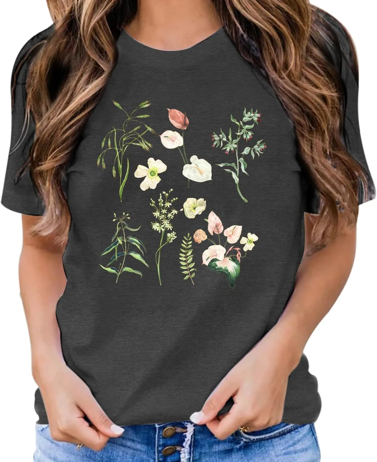 Cat Shirts for Women Flower Tee Shirts Womens Dandelion T-Shirt Cute Dandelion Cat Graphic Print Shirts