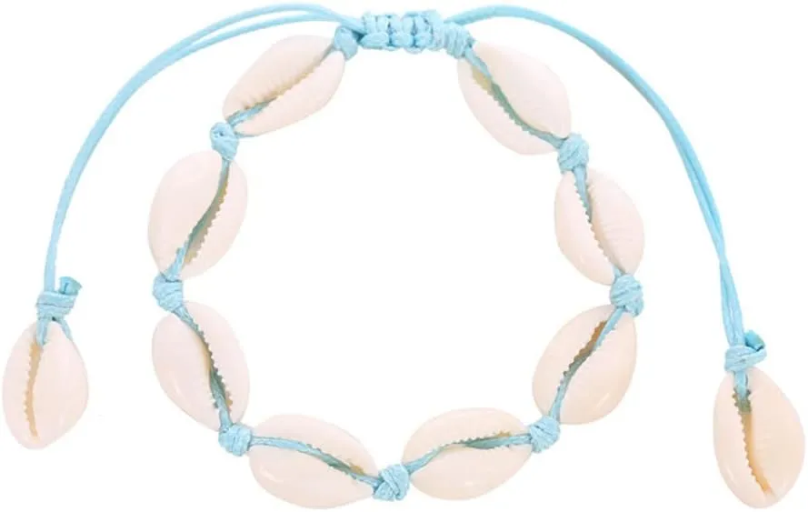 Charm Boho Shell Conch Rope Anklets for Women Delicate Shell Anklet Beach Barefoot Bracelet Ankle Leg Chain Foot Anklets Jewelry Sky Blue