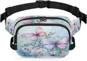 Charming Butterfly Fanny Pack for Women Men,Waist Pack with Adjustable Strap,Flowers Fashion Crossbody Packs Belt Bag for Running Workout Sports Travel