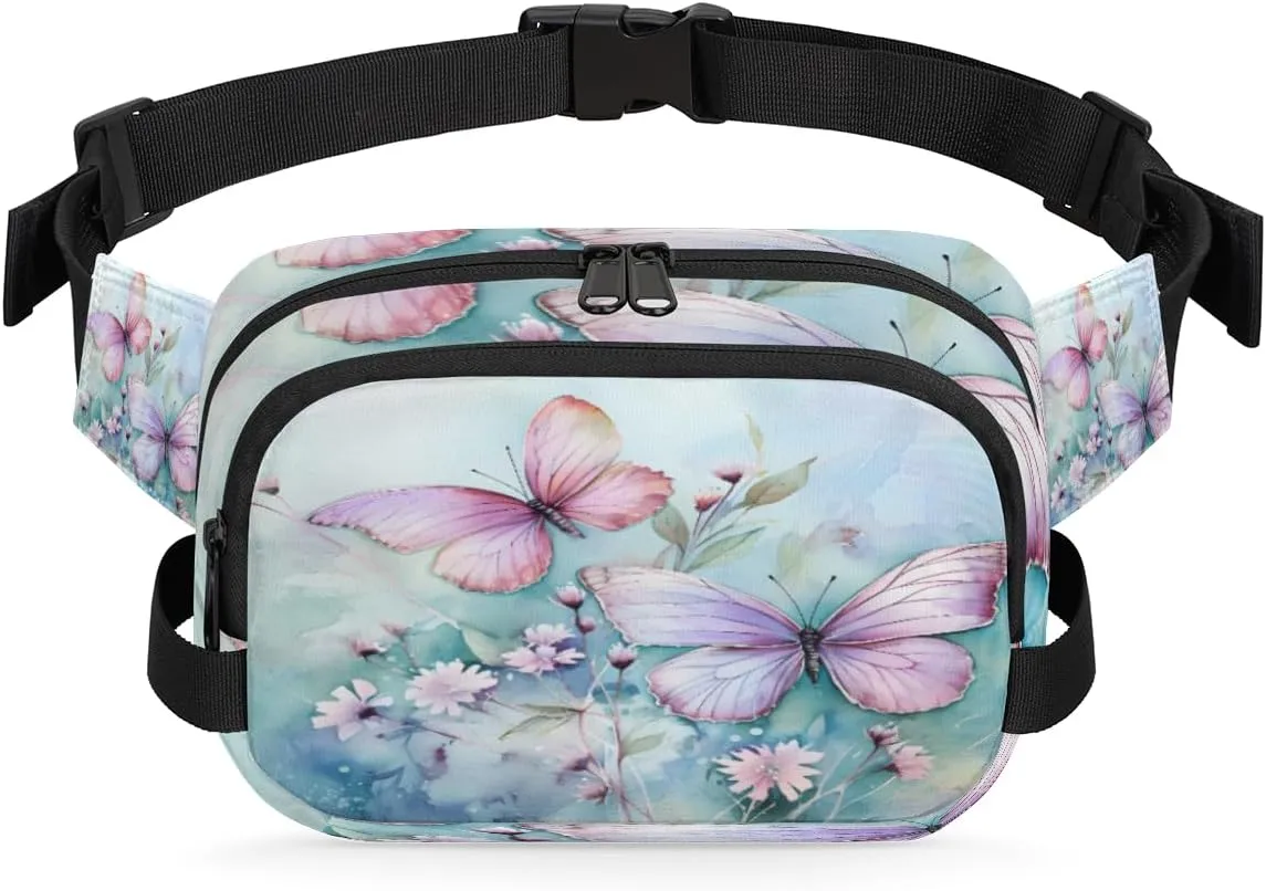 Charming Butterfly Fanny Pack for Women Men,Waist Pack with Adjustable Strap,Flowers Fashion Crossbody Packs Belt Bag for Running Workout Sports Travel