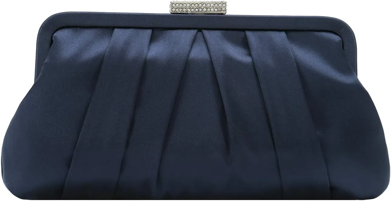 CHARMING TAILOR Classic Pleated Satin Clutch Bag Diamante Embellished Formal Handbag for Wedding/Prom/Black-Tie Events
