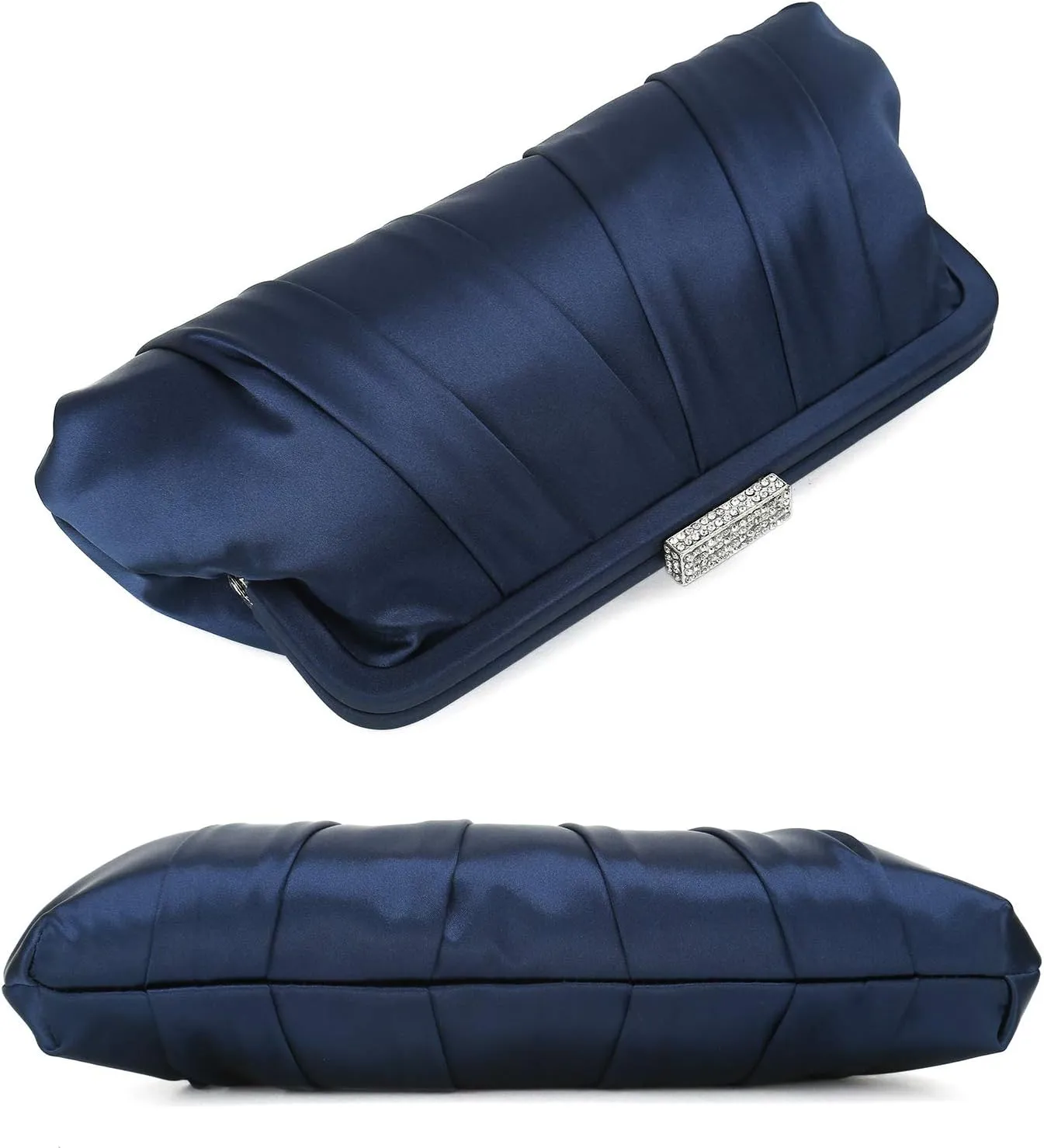 CHARMING TAILOR Classic Pleated Satin Clutch Bag Diamante Embellished Formal Handbag for Wedding/Prom/Black-Tie Events