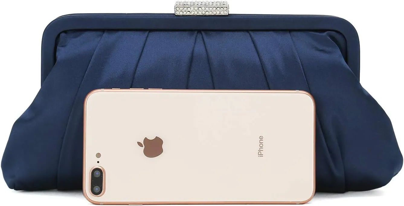 CHARMING TAILOR Classic Pleated Satin Clutch Bag Diamante Embellished Formal Handbag for Wedding/Prom/Black-Tie Events