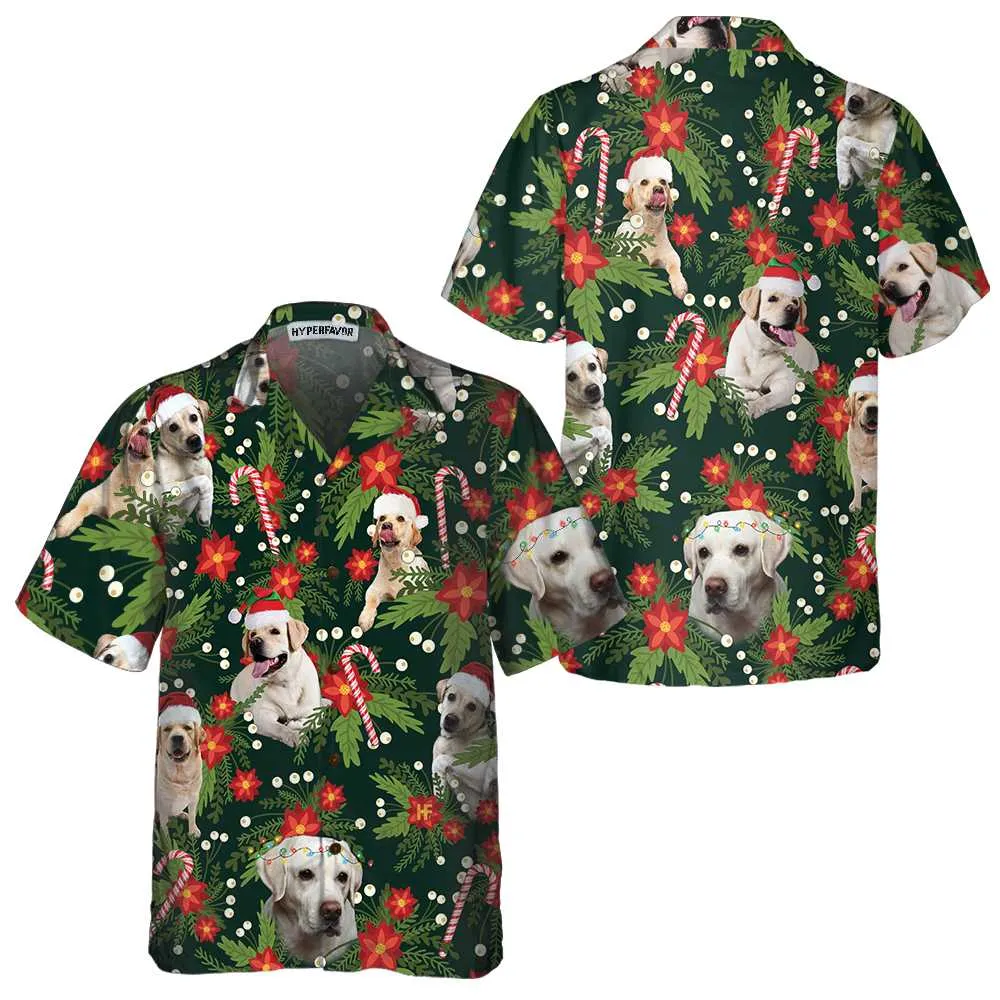 Christmas Labrador Retriever With Poinsettia Flower Hawaiian Shirt, Funny Labrador Shirt For Men & Women