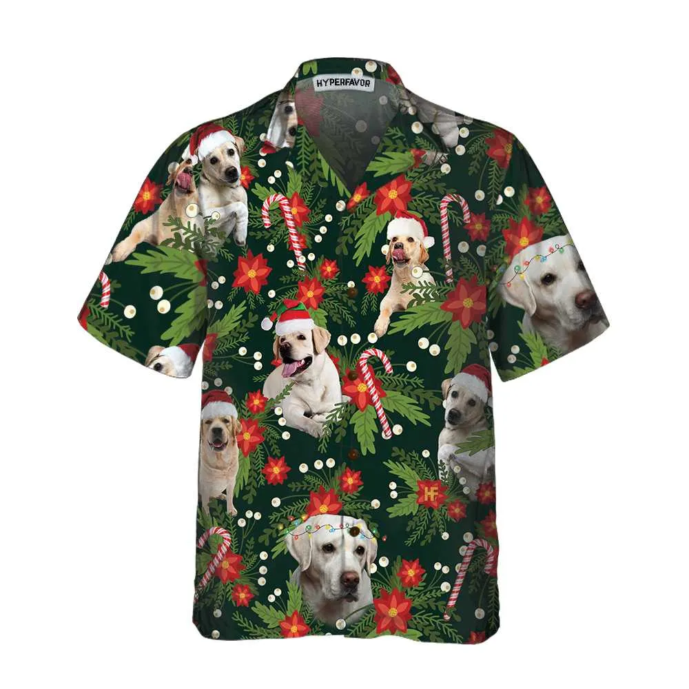 Christmas Labrador Retriever With Poinsettia Flower Hawaiian Shirt, Funny Labrador Shirt For Men & Women