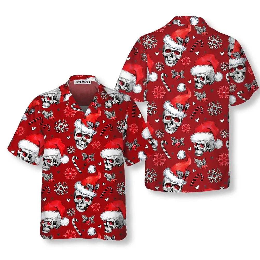 Christmas Skulls With Candy Canes Red Version Christmas Hawaiian Shirt, Skull Christmas Hawaiian Shirt For Men