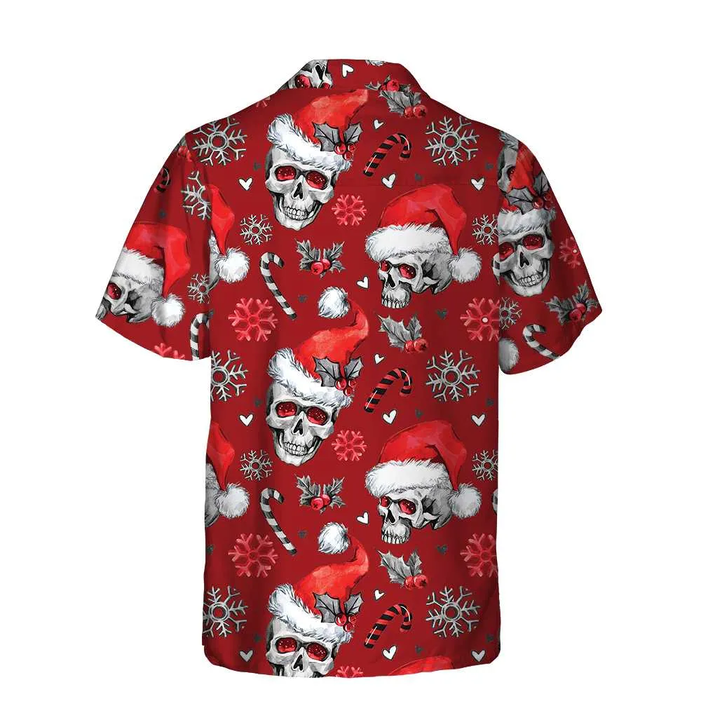 Christmas Skulls With Candy Canes Red Version Christmas Hawaiian Shirt, Skull Christmas Hawaiian Shirt For Men