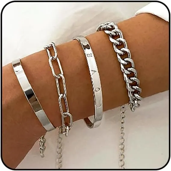 CJIAYUJEW Gold Chain Bracelets Set for Women Chunky Paperclip Link Bracelets Gold Stackable Bangle Cuff Bracelets for Women Jewelry
