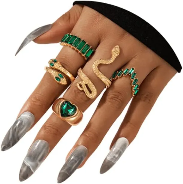 CJIAYUJEW Gold Snake Finger Rings for Women, Vintage Boho Ring Sets Stackable Knuckle Ring Stacking Joint Midi Trendy Rings Pack (Gold-6pcs, alloy)