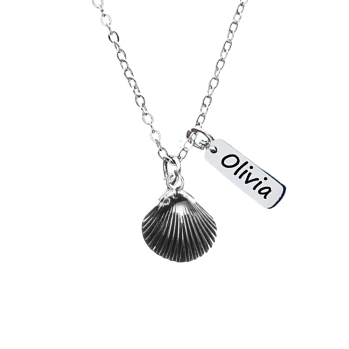 Clam Shell Necklace, Personalized Engraved Clam Shell Jewelry, Custom Birthstone, Clam Shell Pendant for Women