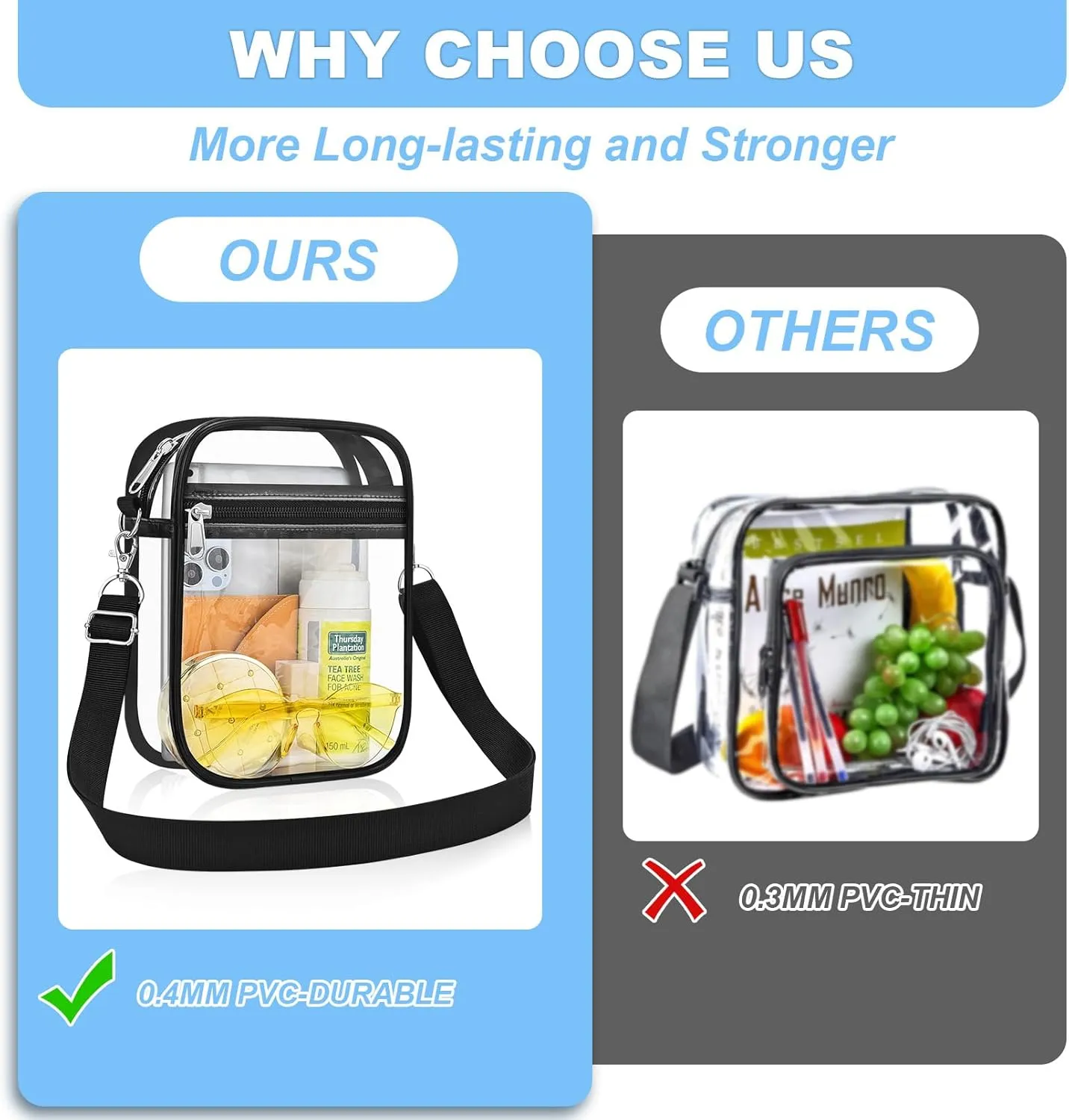 Clear Bag for Stadium Events - Small Purse, Mini Sport Fan Handbag for Concert, Work, Travel