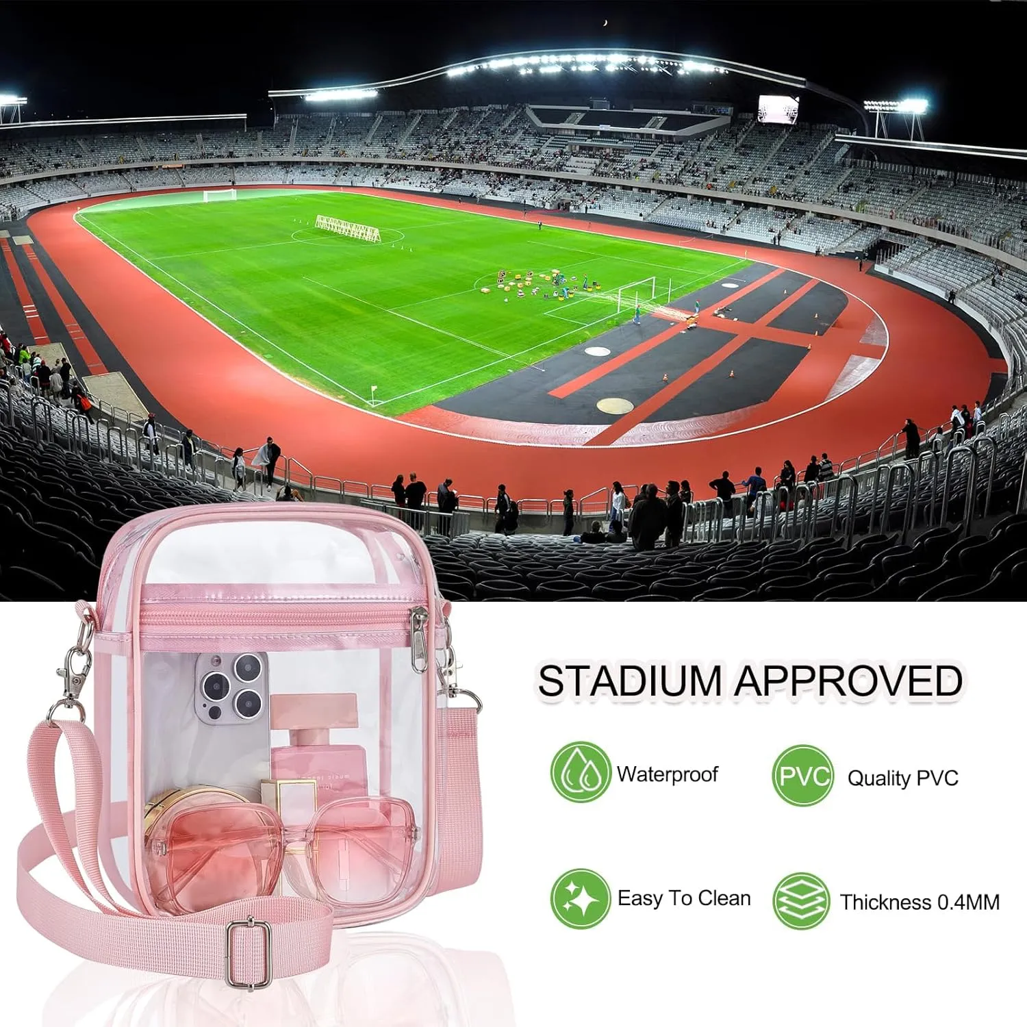 Clear Bag for Stadium Events - Small Purse, Mini Sport Fan Handbag for Concert, Work, Travel