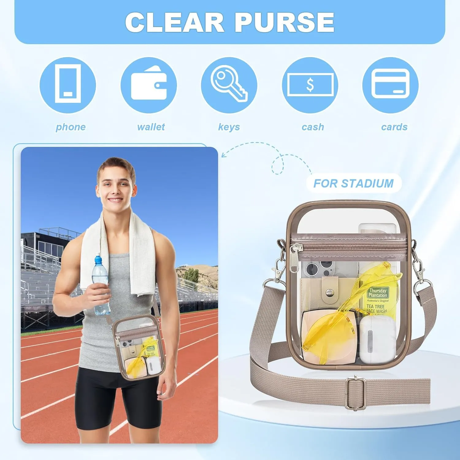 Clear Bag for Stadium Events - Small Purse, Mini Sport Fan Handbag for Concert, Work, Travel