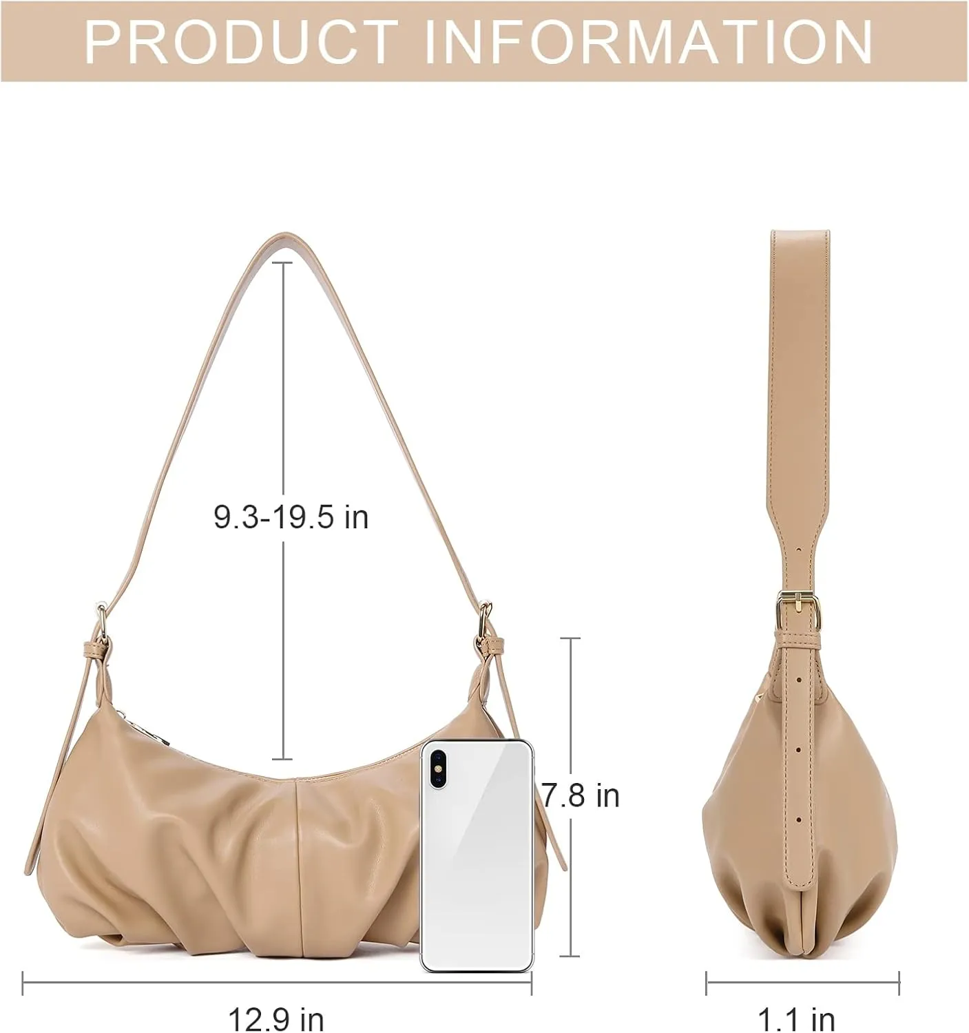 CLUCI Shoulder Bag,Purses for Women Dumpling Small Hobo Bags Vegan Leather Ladies Clutch with Adjustable Strap