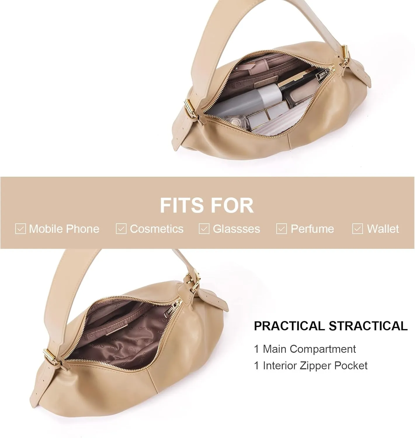 CLUCI Shoulder Bag,Purses for Women Dumpling Small Hobo Bags Vegan Leather Ladies Clutch with Adjustable Strap