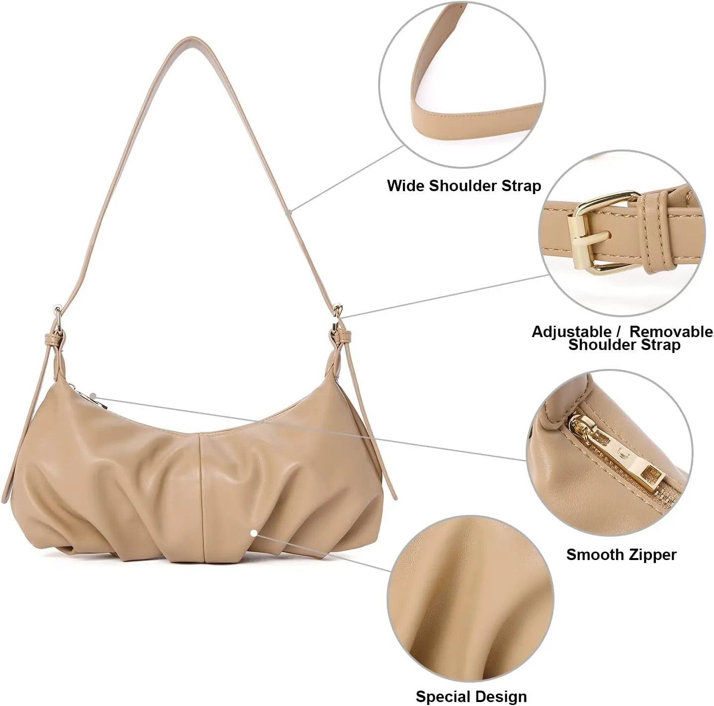 CLUCI Shoulder Bag,Purses for Women Dumpling Small Hobo Bags Vegan Leather Ladies Clutch with Adjustable Strap