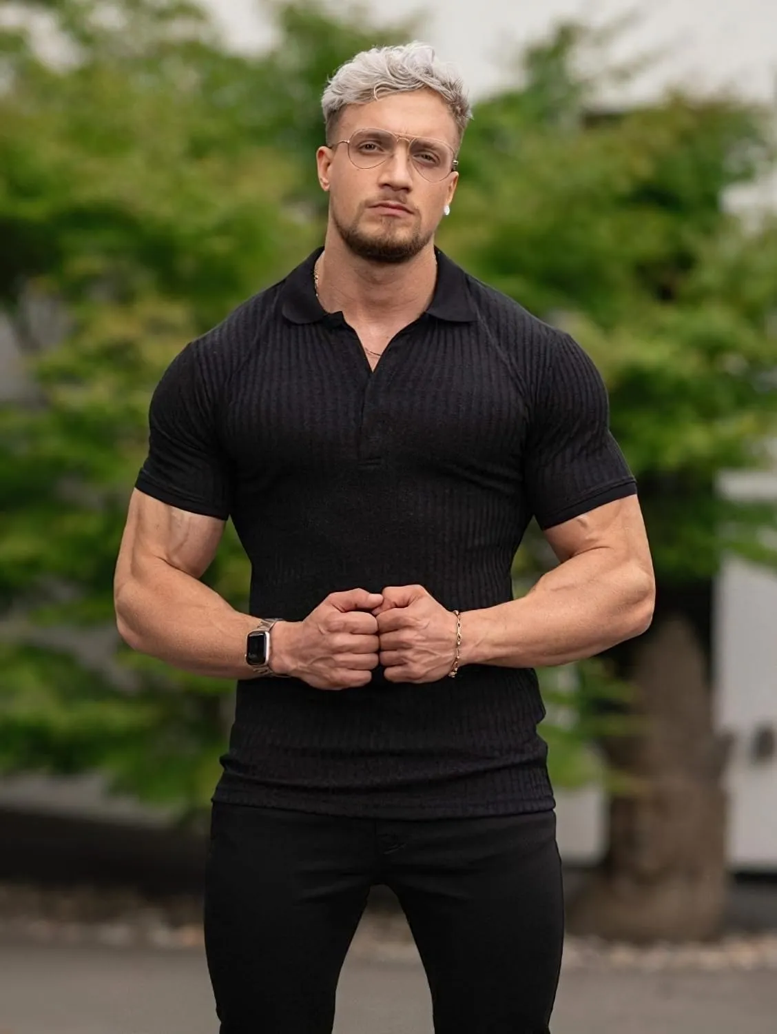 Collared Muscle Shirts for Men Ribbed Knit Slim Fit Polo Shirts Short Sleeve, Mens V Neck T Shirts Casual Stylish