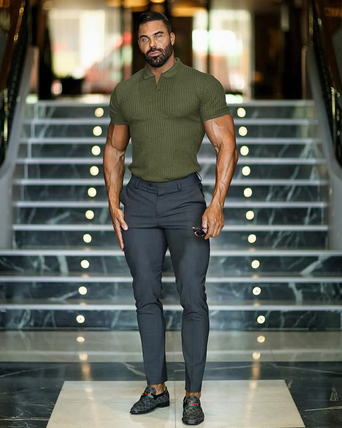 Collared Muscle Shirts for Men Ribbed Knit Slim Fit Polo Shirts Short Sleeve, Mens V Neck T Shirts Casual Stylish