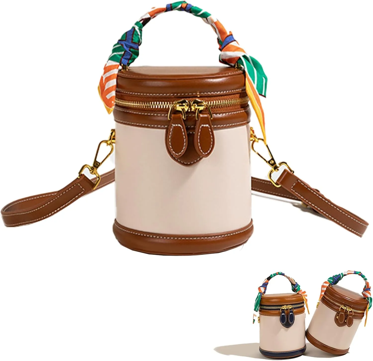 Colorblock Bucket Bag for Women, 2025 New Summer Design Cylinder Bag, for Women