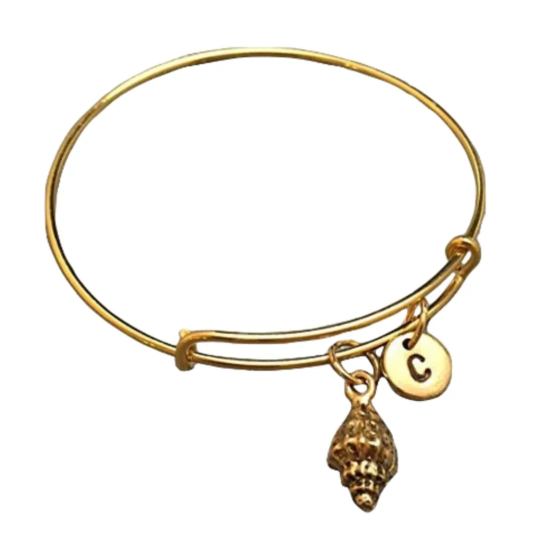 Conch shell bangle, conch shell charm bracelet, expandable bangle, charm bangle, personalized bracelet, initial bracelet, monogram