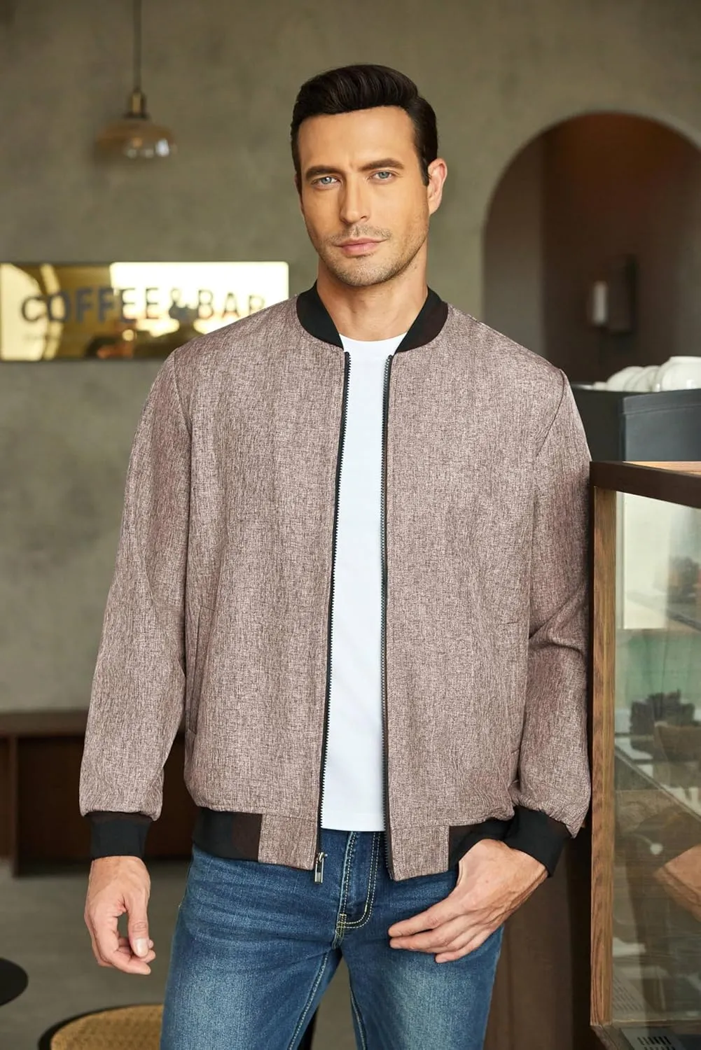 COOFANDY Men's Casual Varsity Jacket Vintage Lightweight Bomber Jackets Zip Up Fashion Coat