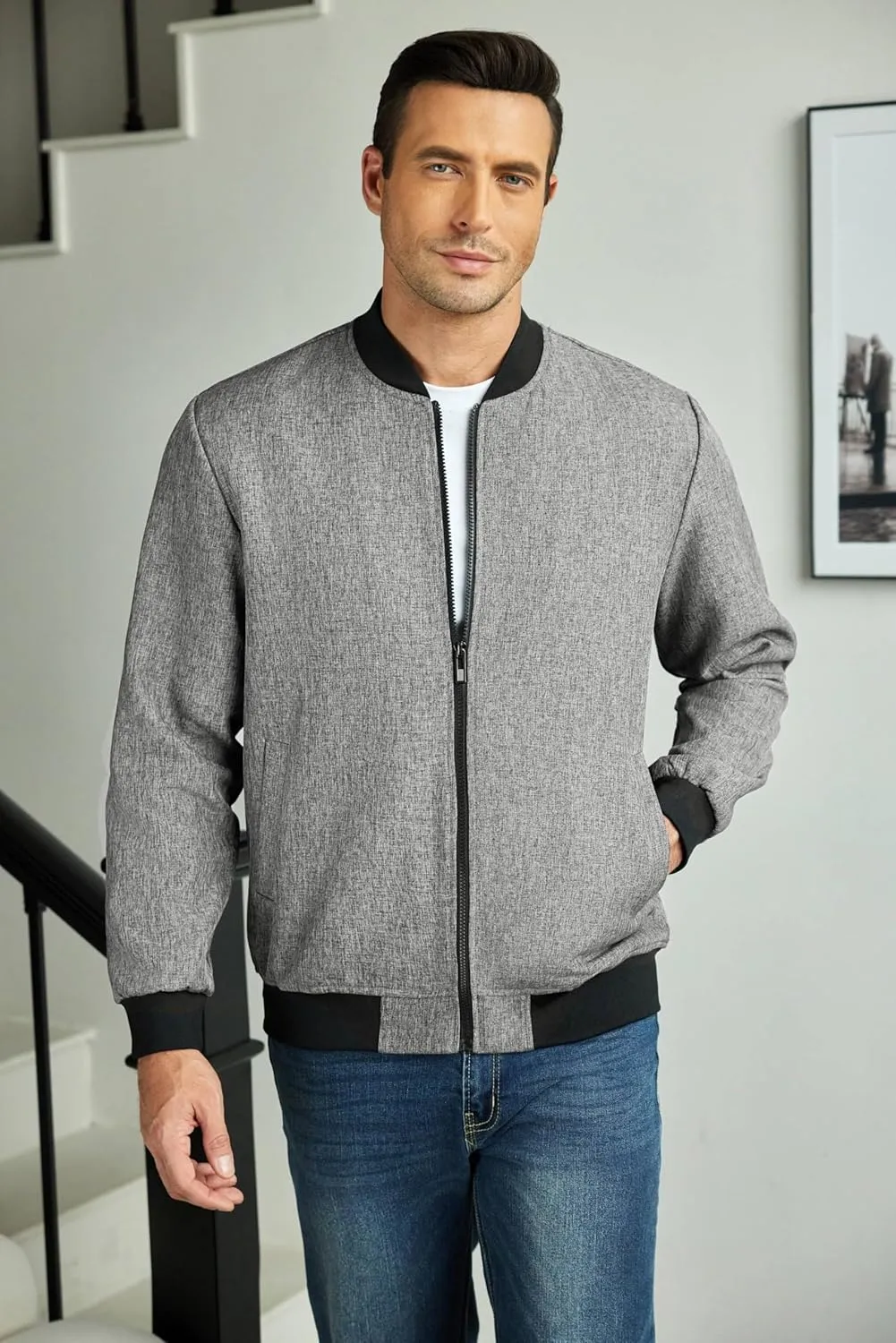 COOFANDY Men's Casual Varsity Jacket Vintage Lightweight Bomber Jackets Zip Up Fashion Coat