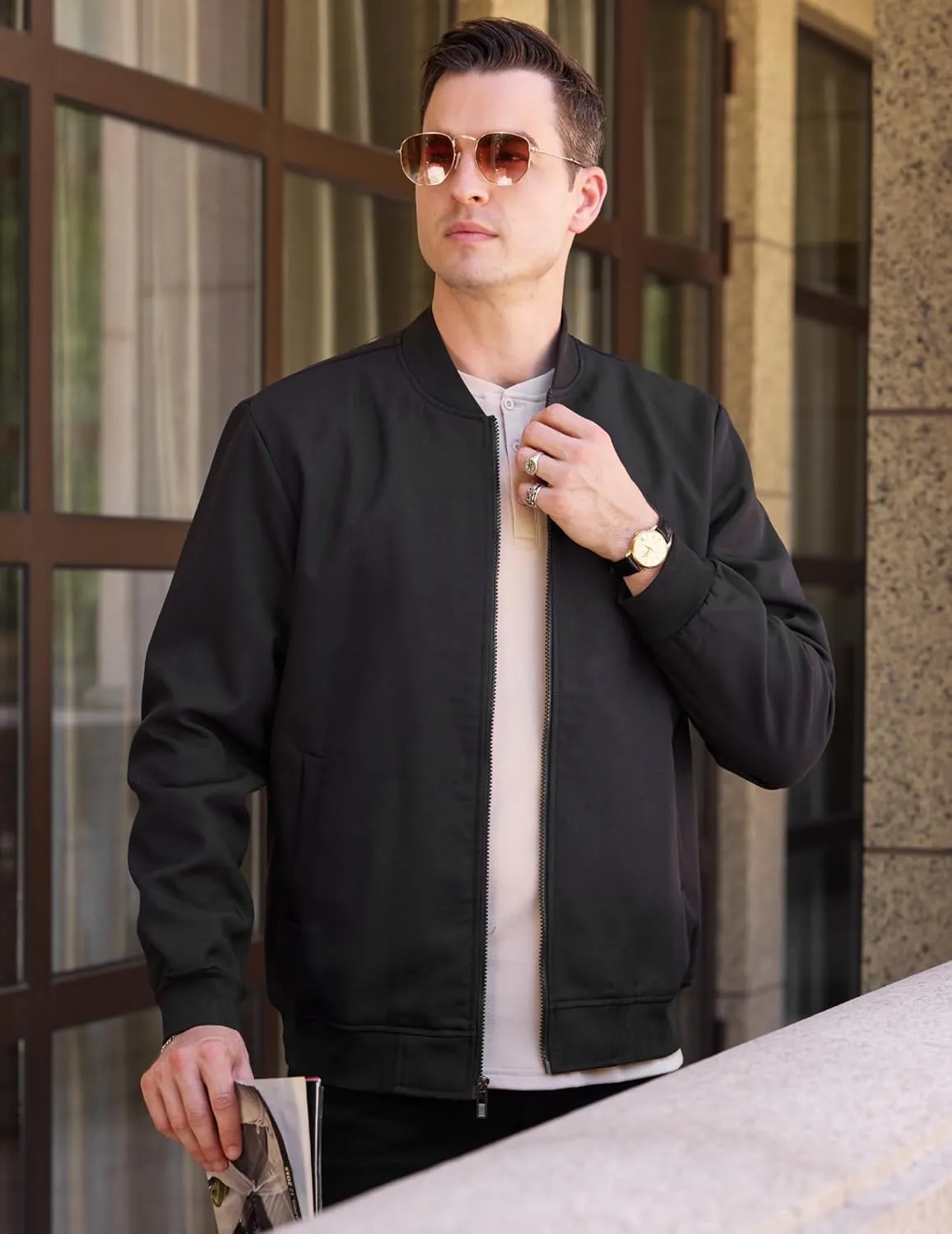 COOFANDY Men's Casual Varsity Jacket Vintage Lightweight Bomber Jackets Zip Up Fashion Coat