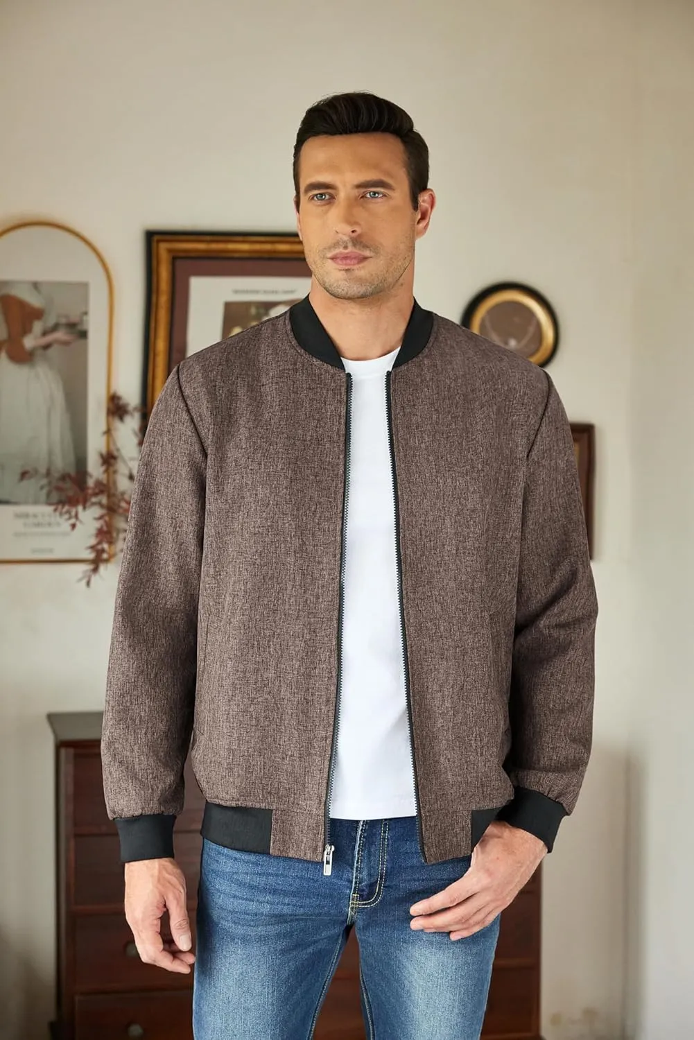 COOFANDY Men's Casual Varsity Jacket Vintage Lightweight Bomber Jackets Zip Up Fashion Coat