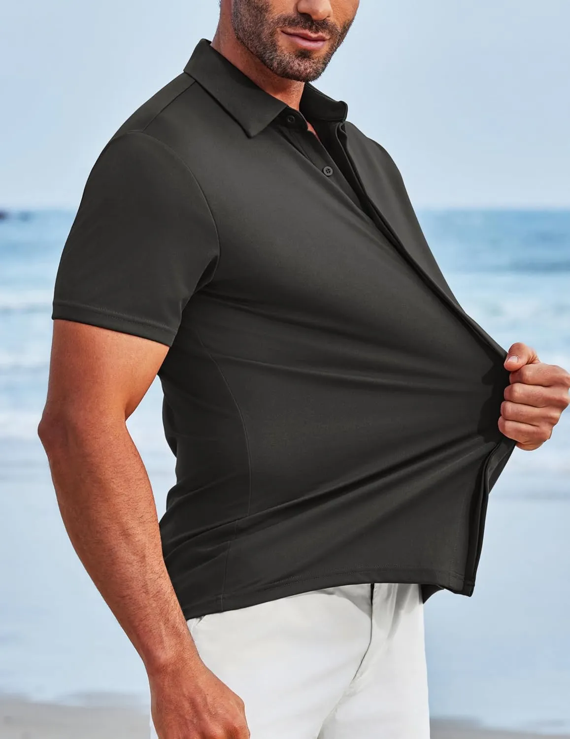 COOFANDY Mens Dress Shirts Button Down Short Sleeve Shirt Summer Shirts Casual Wrinkle Free Muscle Fit Shirts