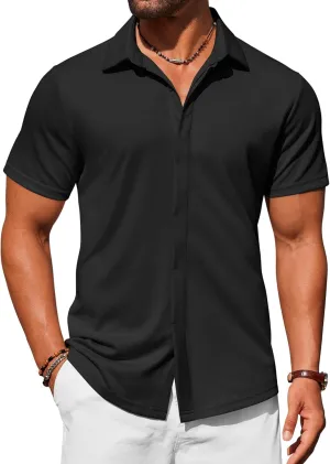 COOFANDY Mens Dress Shirts Button Down Short Sleeve Shirt Summer Shirts Casual Wrinkle Free Muscle Fit Shirts