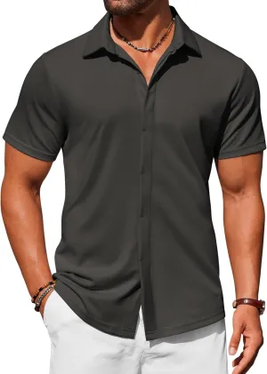 COOFANDY Mens Dress Shirts Button Down Short Sleeve Shirt Summer Shirts Casual Wrinkle Free Muscle Fit Shirts