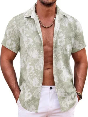 COOFANDY Mens Hawaiian Shirt Short Sleeve Button Down Shirts Tropical Summer Beach Shirts Casual Floral Aloha Shirts