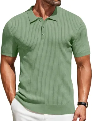 COOFANDY Mens Knit Polo Shirts Short Sleeve Golf Shirts Button Down Casual Polo T Shirts Textured Slim Fit Pullover
