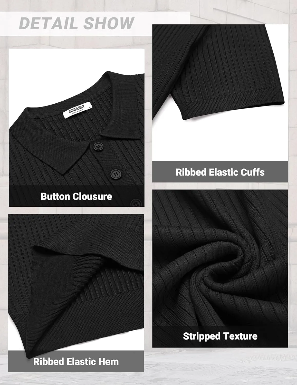 COOFANDY Mens Knit Polo Shirts Short Sleeve Golf Shirts Button Down Casual Polo T Shirts Textured Slim Fit Pullover