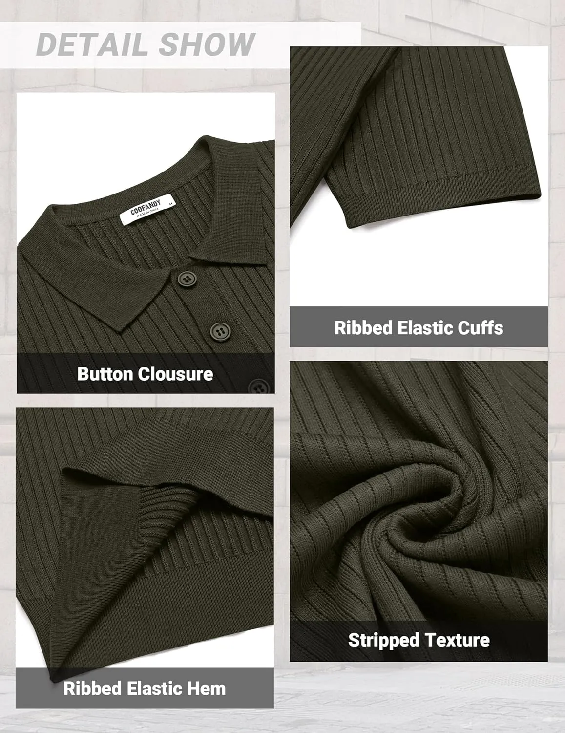 COOFANDY Mens Knit Polo Shirts Short Sleeve Golf Shirts Button Down Casual Polo T Shirts Textured Slim Fit Pullover