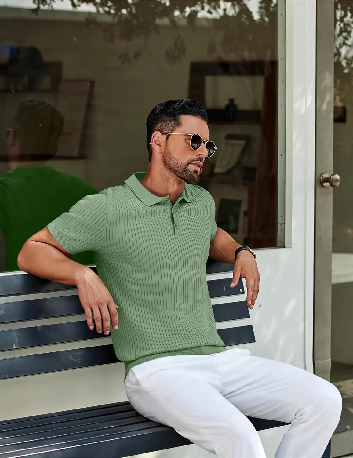 COOFANDY Mens Knit Polo Shirts Short Sleeve Golf Shirts Button Down Casual Polo T Shirts Textured Slim Fit Pullover