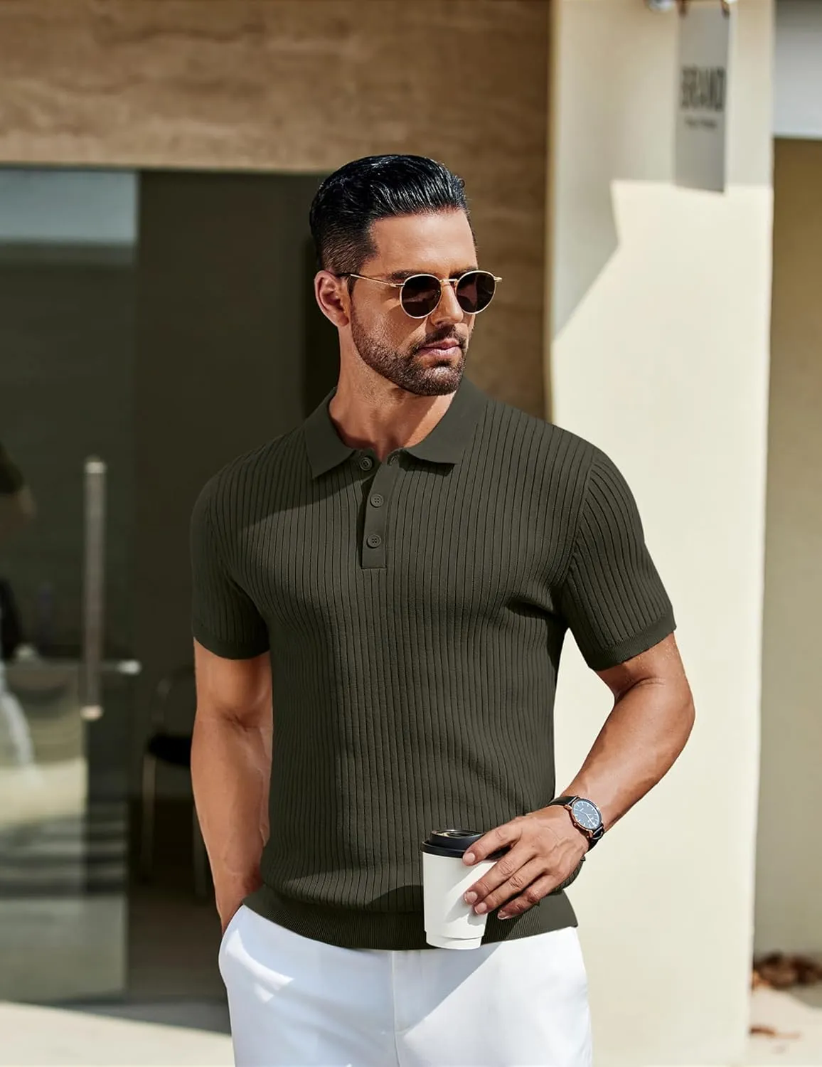 COOFANDY Mens Knit Polo Shirts Short Sleeve Golf Shirts Button Down Casual Polo T Shirts Textured Slim Fit Pullover