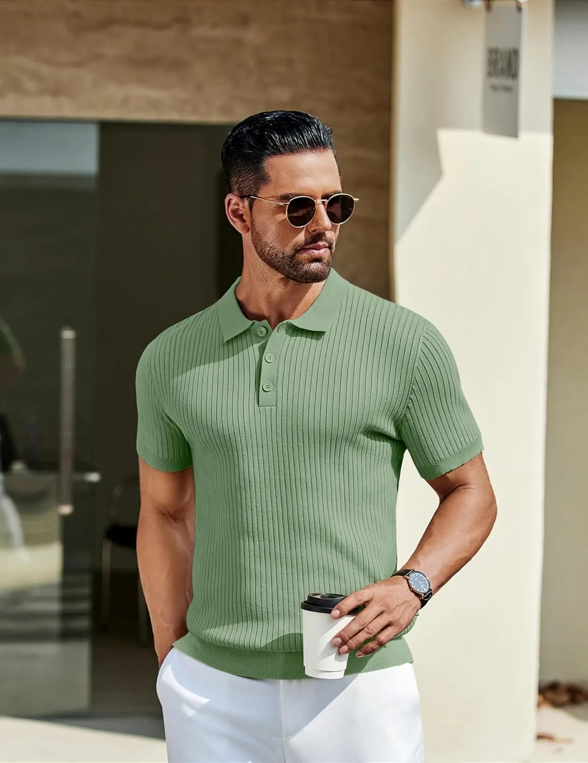 COOFANDY Mens Knit Polo Shirts Short Sleeve Golf Shirts Button Down Casual Polo T Shirts Textured Slim Fit Pullover