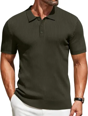 COOFANDY Mens Knit Polo Shirts Short Sleeve Golf Shirts Button Down Casual Polo T Shirts Textured Slim Fit Pullover