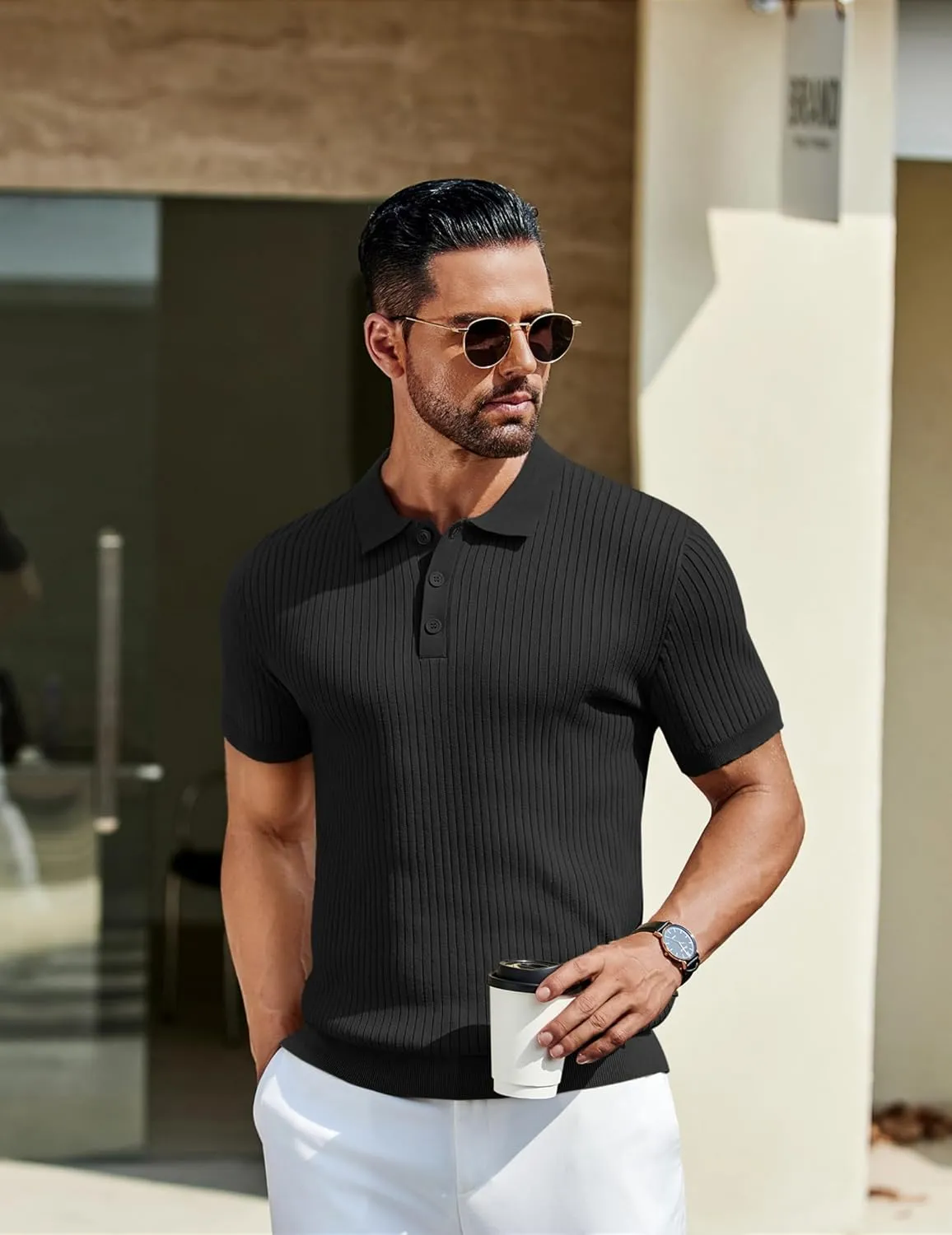 COOFANDY Mens Knit Polo Shirts Short Sleeve Golf Shirts Button Down Casual Polo T Shirts Textured Slim Fit Pullover
