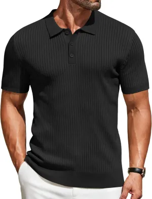 COOFANDY Mens Knit Polo Shirts Short Sleeve Golf Shirts Button Down Casual Polo T Shirts Textured Slim Fit Pullover