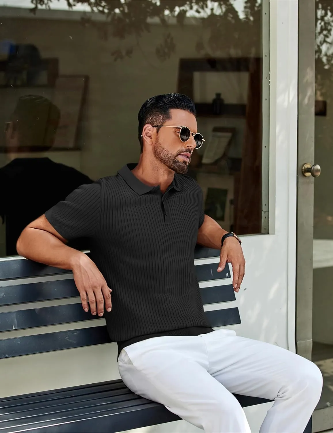 COOFANDY Mens Knit Polo Shirts Short Sleeve Golf Shirts Button Down Casual Polo T Shirts Textured Slim Fit Pullover